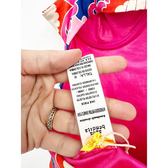 Agua Bendita Petra Pink Blue Print One-Piece Swimsuit Size Medium - Picture 5 of 7